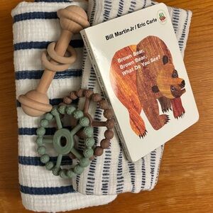 aden + anais Blue White Striped Muslin Swaddle with bundle